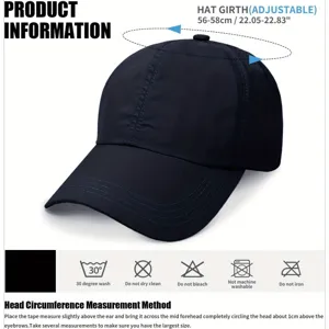 Unisex quick-dry baseball cap in dark blue, breathable mesh design with adjustable strap.