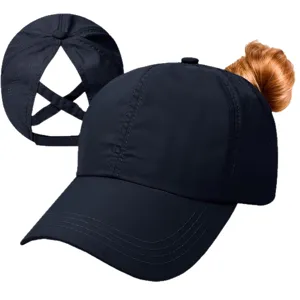 Women's quick dry ponytail baseball cap, breathable mesh back messy bun trucker hat for outdoor.
