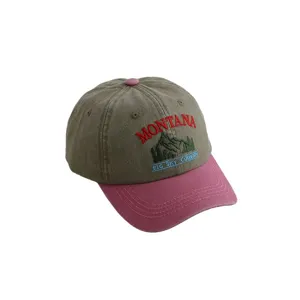 Vintage washed colorblock baseball cap with MONTANA mountain embroidery for casual daily wear.