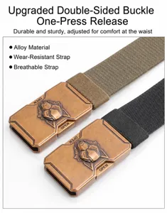 Détail de ceinture tactique avec boucle en alliage durable et sangle élastique.