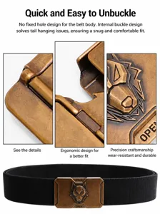Ceinture tactique homme vue détaillée avec sangle élastique et boucle tête de loup.