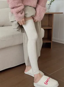 Wool over-the-knee leg warmers thickened winter warm knee high knit socks for women beige