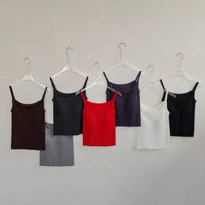Women Seamless Square Neck Thermal Camisole With Built-In Chest Pads Thick Terry Padded Tank Top For Winter Autumn Underwear