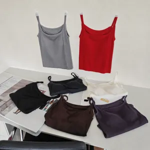 Thermal padded camisole vest with square neck, thick warm sleeveless top for women winter.