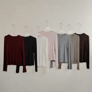 T-Shirt Thermique à Manches Longues en Mélange de Laine pour Femme Coupe Ajustée Coupe 3D Couche de Base pour l'Automne et l'Hiver