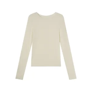 Top thermique à manches longues écru col rond classique pour femme base layer