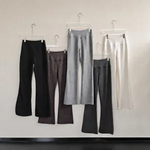 Pantalon Évasé pour Femme en Mélange de Laine et Soie Polaire Double Face Taille Haute Chaleur Thermique Amincissant