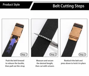 Vue détaillée montrant comment mesurer et couper facilement la longueur de la ceinture.
