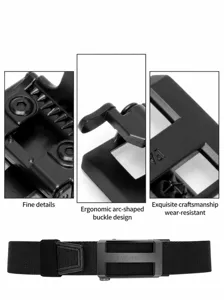 Primer plano de la hebilla automática de metal H y la correa tejida duradera y cómoda.