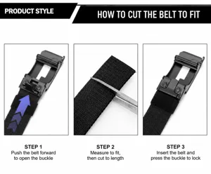 Detailed instructional image showing step-by-step instructions for trimming canvas belt length.