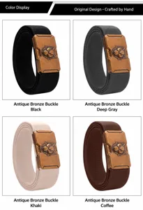 Ceinture tactique élastique pour hommes avec boucle dorée antique et ses couleurs.