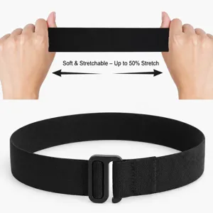 Men's black tactical nylon belt, outdoor sports elastic webbing with quick release metal buckle