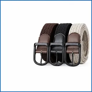 Men's Tactical Woven Stretch Canvas Belt Casual Business Golf Elastic Belt with Alloy Pin Buckle