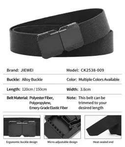 Detail van tactische elastische herenriem met duurzame legering gesp en rekbare webbing.