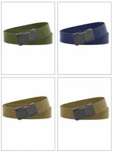 Detailweergave van de tactische riem met diverse kleuropties en een handige metalen snelsluiting.