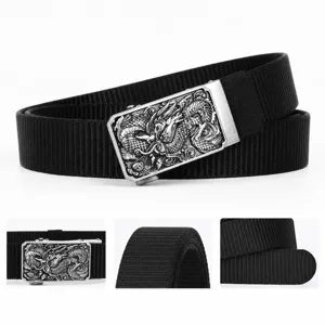 Men's tactical canvas belt with alloy dragon automatic buckle, durable nylon braided strap for casual wear.