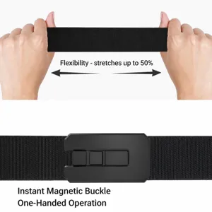 Ceinture élastique noire pour hommes avec boucle magnétique à déclenchement rapide.