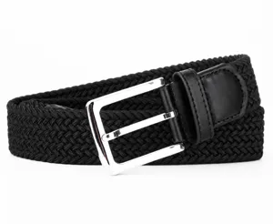 Cinturón elástico trenzado para hombre con hebilla de pasador plateada casual.