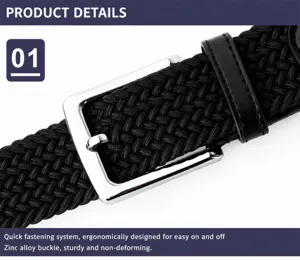 Cinturón elástico tejido para hombre detalle con hebilla de aleación de zinc fuerte.