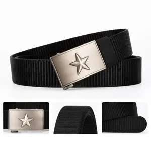 Ceinture tactique en toile de nylon noire avec boucle en étoile en métal pour loisirs et sport