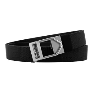 Men's Black Woven Elastic Belt with Silver Alloy Automatic Buckle Tactical Casual