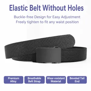 Men canvas stretch woven belt with alloy automatic buckle breathable holeless casual design