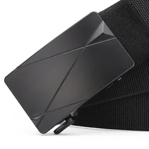 Men's black tactical canvas belt with automatic metal buckle for casual outdoor wear.