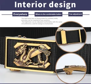 Men tactical canvas nylon belt with vintage alloy embossed dragon buckle adjustable design