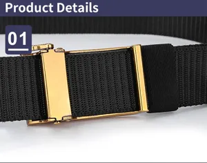 Men's tactical nylon belt metal buckle detail view showing high quality hardware finish.
