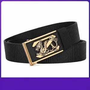 Men Tactical Belt Canvas Nylon Belt Retro Dragon Alloy Buckle Outdoor Casual Business Adjustable Fashion Waist Belt