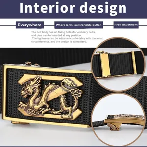 Men's tactical nylon belt with vintage gold dragon alloy buckle for outdoor business daily wear.