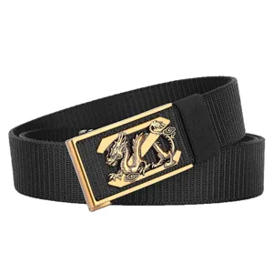 Men nylon tactical belt outdoor casual canvas belt with gold dragon metal automatic buckle