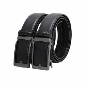 Cinturón de Cuero Auténtico con Hebilla Automática para Hombre Negocios Casual Moda Correa de Trinquete de Metal