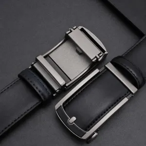 Men leather belt automatic buckle business casual fashion stylish split cowhide trousers strap.