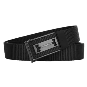 Black nylon canvas tactical belt with metal automatic buckle for outdoor casual wear.