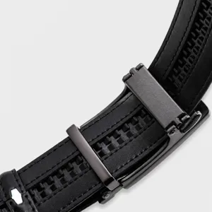 Cinturón de cuero genuino para hombre hebilla automática estilo elegante accesorio negro