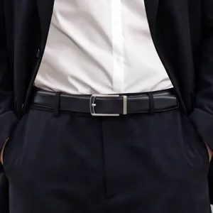 Men's leather belt fashion business casual classic metal pin buckle black cowhide pants belt