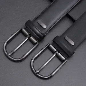 Men casual black leather belt with alloy pin buckle stylish versatile daily wear accessory