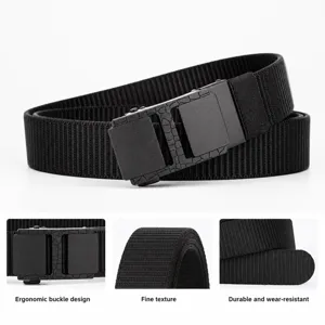 Men tactical canvas belt automatic buckle sturdy black trouser belt for outdoor casual wear