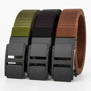 Men's tactical nylon belt with durable automatic buckle, casual outdoor waist belt for men.
