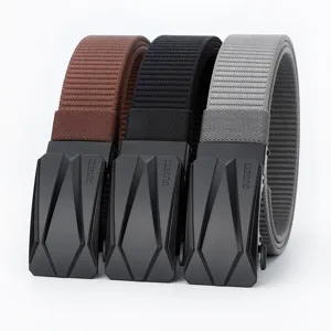 Woven canvas tactical belt with automatic metal buckle casual outdoor trousers belt for men