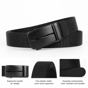 Men's classic nylon tactical belt with automatic metal buckle, business casual daily wear.