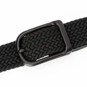 Men tactical elastic braided belt with metal pin buckle black casual canvas golf belt detail