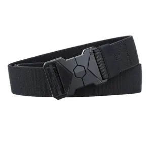 Black nylon tactical belt with durable quick-release buckle for outdoor sports and daily wear.