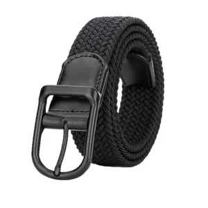 Black elastic woven belt with metal pin buckle casual stretch canvas belt for men