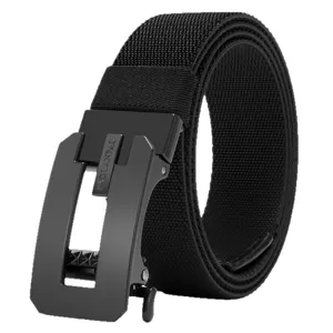 Men's tactical stretch belt with automatic buckle, durable canvas for outdoor casual wear.