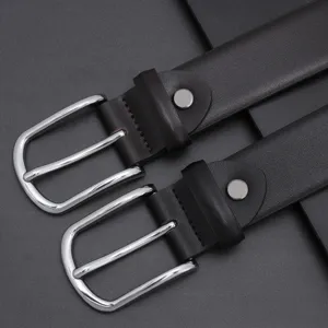 Men's leather belt with classic silver pin buckle casual business trousers belt high quality