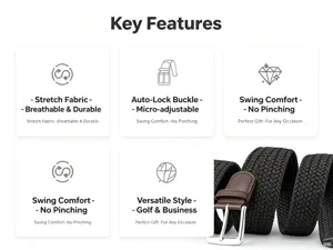 Men's golf elastic braided belt featuring breathable stretch fabric and micro-adjustable buckle.
