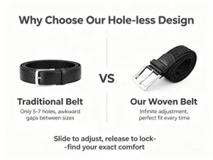 Men's stretch braided elastic woven casual jeans golf belt with infinite adjustment design.