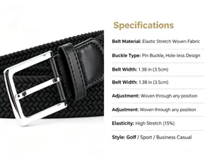 Men's golf stretch braided elastic woven casual belt with pin buckle and durable 3.5cm width.